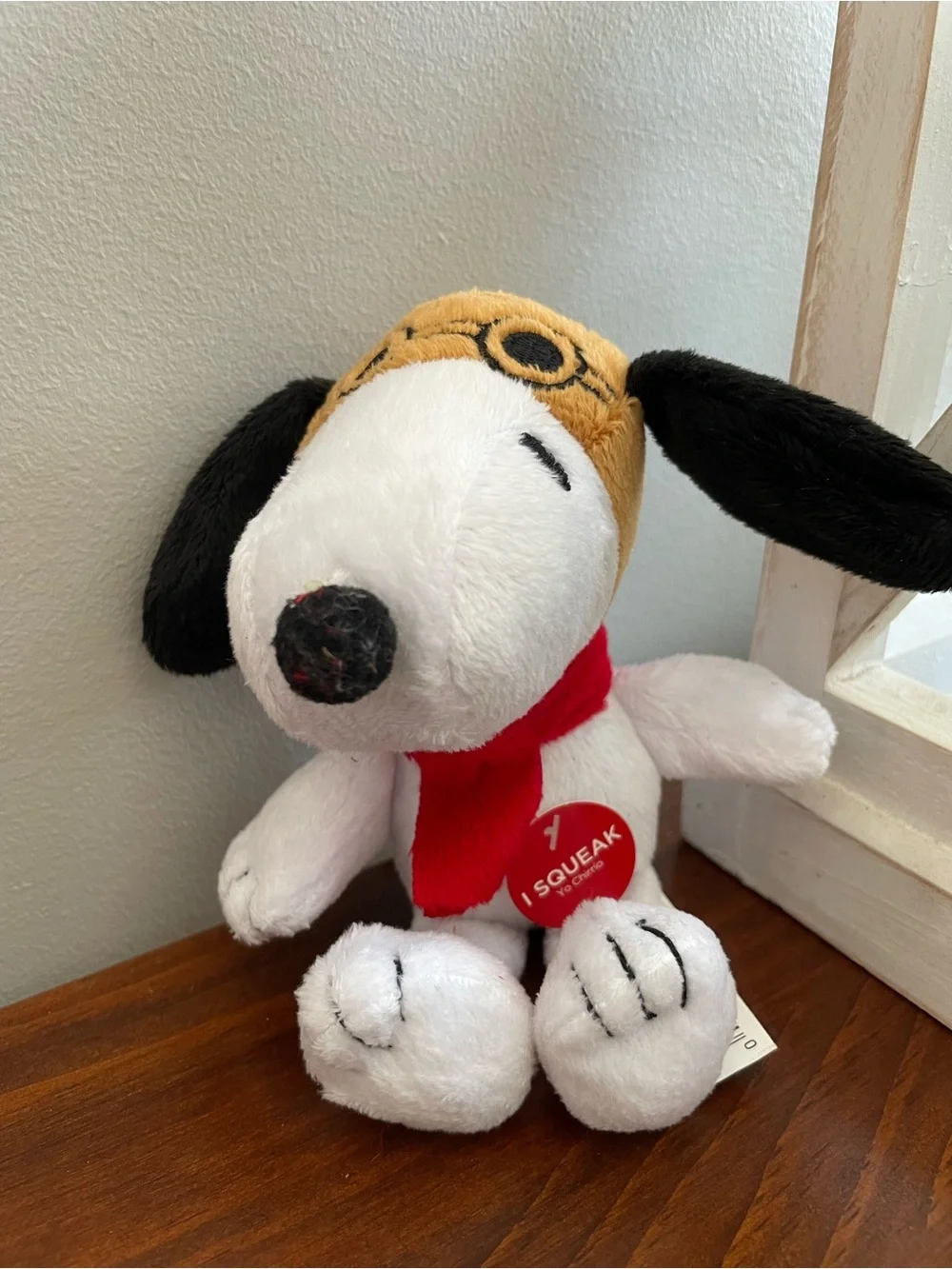 New Small Snoopy Plush Dog Toy with Red Scarf & Squeaker